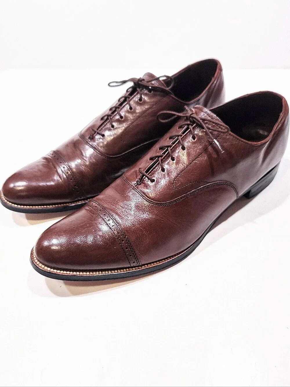 Stacy Adams Men's Brown Leather Cap Toe Oxford Dress Shoes Size 12 D